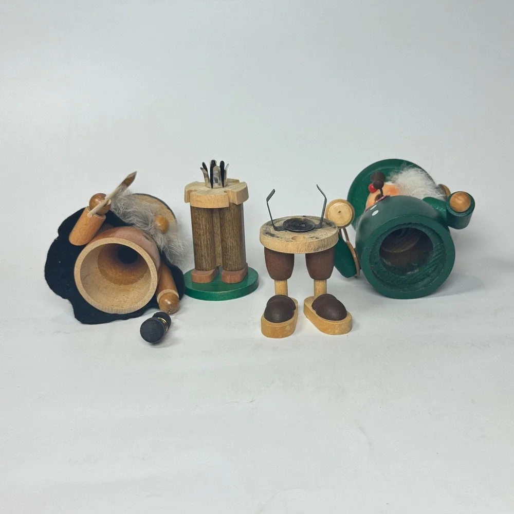 Vintage German Erzgebirge Wooden Incense Smoker Pair Night Watchman & Hunter
